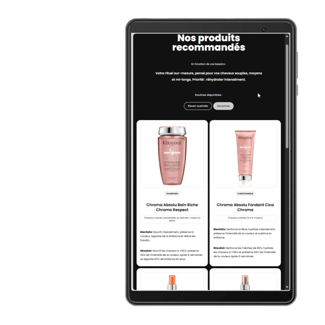 Interface Idélia Routine et HairBot